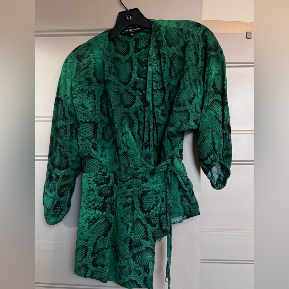 Green Snake Print Reptile Wrap blouse